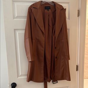 Banana Republic Cognac Brown Faux Leather Belted Trench Coat